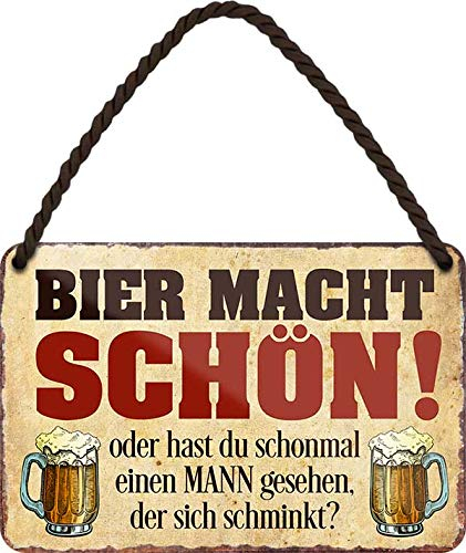 schilderkreis24 Blechschild „Bier & Sprüche“ 18×12 cm – lustige Geschenkidee für Bierliebhaber (Bier macht schön)
