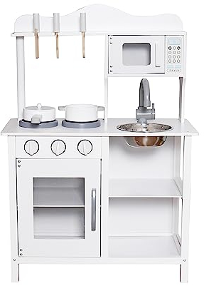 HYGRAD® Kids Wooden Play Kitchen Cooker Role Play Childrens Pretend Toys + Utensil UK (White)