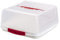 Engelland Recht-Eckige Kuchen-Transportbox mit Griff, Deckel und 2-fach Klick-Verschluss, Farbe: Rot/Transparent, L 27,5 cm x B 26,5 x H 12,5 cm, BPA-frei, Torten-haube, quadratisch