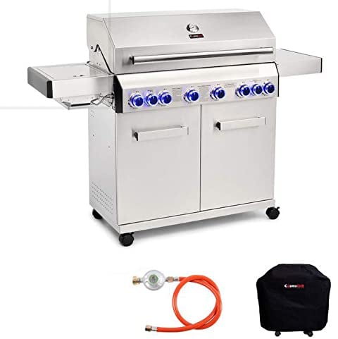 CosmoGrill Platinum Stainless Steel 8 Burner 6+2 Gas Barbecue Grill with Waterproof Cover, Premium Outdoor Garden Gas BBQ with Spacious Cooking Area
