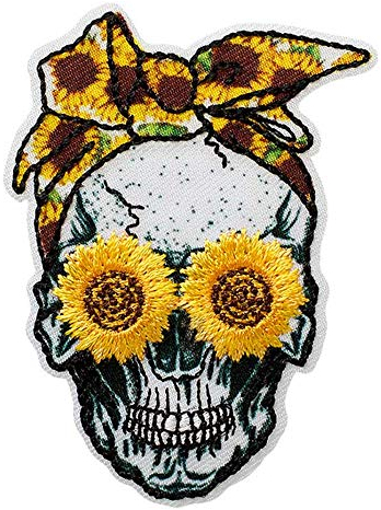 Mono Quick Totenkopf Sonnenblumen - Aufnäher Aufbügler Applikation Iron-On Patch