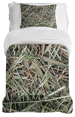 TherapieWelt Bettwäsche aus Atmungsaktive Baumwolle 2 teilig Set für Bett Schlafzimmer Deckenbezug mit Reißverschluss Bettbezug 135x200cm und Kissenbezug 80x80cm Heu Stroh grün braun