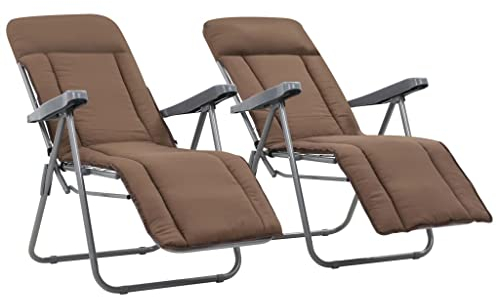 Catherinol Klappbare Gartenstühle mit Auflagen 2 STK. Liegestühle, Strandliege, Garten Stühle, Klappliegestuhl, Campingstuhl, Relaxsessel mit Liegefunktion, Saunaliege, Balkonstuhl, Braun