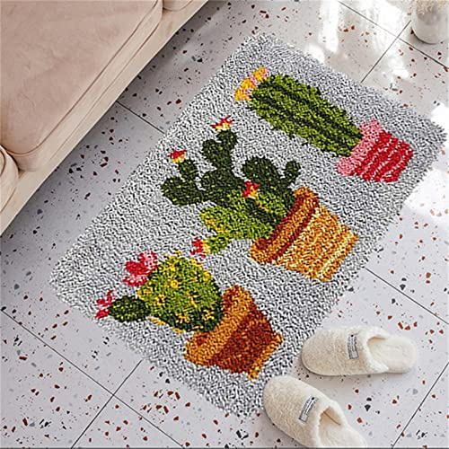 VIONNPPT 3D Knüpfteppich Zum Selber Knüpfen DIY Stickkissen Teppich, Häkelteppich Kits für Kinder Erwachsene Und Anfänger, Kreatives Geschenk, 50cmx38cm (Kaktus)