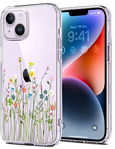 Unov Case Compatible with iPhone 14 Case Clear with Pattern Slim Protective Soft TPU Bumper Embossed Design 6.1 Inch (Flower Bouquet)