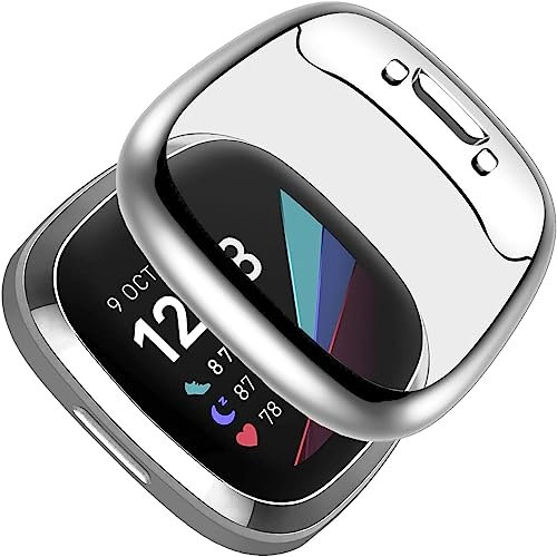 Pellicola protettiva in materiale TPU compatibile con smartwatch Fitbit Versa 4, copertura completa e custodia di ricambio impermeabile per orologio Fitbit Versa 4, argento