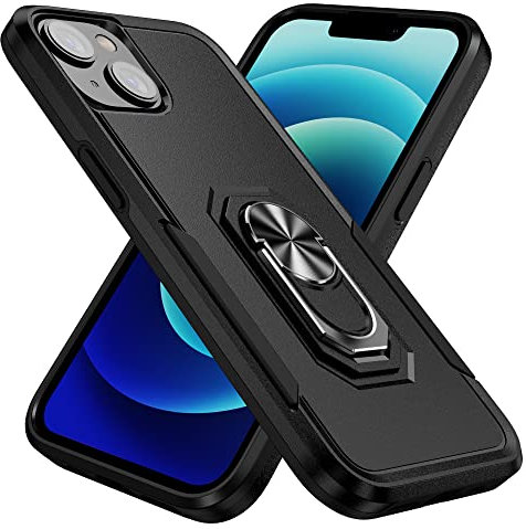 MilanNice Phone Case for iPhone 14 Plus,Shockproof Cover with Ring Holder Upgrade Durable Soft TPU Protective 360 Degrees Rotation Ring Grip,Black