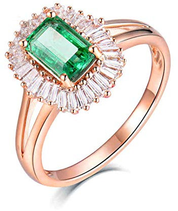 Banemi Gioielli Anelli, 0.8ct Anello Smeraldo Naturale Oro Rosa 18 Carati Diamante Anelli di San Valentino 10