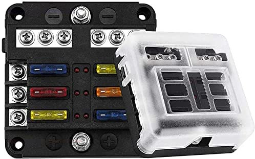 GIDREN 6 Voies Boîte Fusibles 12V, Porte Fusible Blocs Fusible Lame avec 16 Fusibles 6 Voyants LED Couvercle de Protection pour 12V/24V Voiture Automobile Bateau Marine Camion SUV