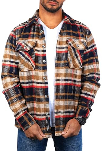 Carisma Herren warmes Flanell Holzfäller Karo Hemd Dicke weiche Qualität Regular fit kariert 8615, Grösse:S, Farbe:Navy-Hellbraun (8525)