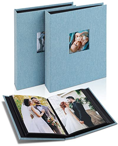 Klein Mini Fotoalbum Einsteckalbum 13X18 Größe 56 Fotos, Erinnerungsalbum mit Leinen Einband, Fotobuch Schwarze Seiten, Perfekt für Baby-, Hochzeits- & Familienfotos (13X18/2, Cyan-Blau)