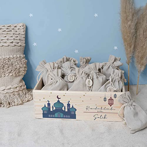 Ramadankiste personalisiert mit Namen - Ramadankalender aus Holz für Kinder - Fastenkalender Zuckerfest Ramadan - hellomini (Moschee Ramadan Kareem)