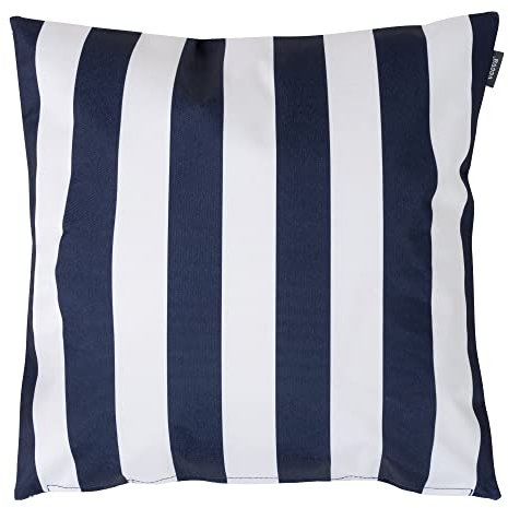 Bean Bag Bazaar Outdoor Cushions Filled, Stripe Collection, Navy Blue, Reversible Print, 43cm x 43cm, Water Resistant, Blue Outdoor Cushions for Garden Furniture, Garden, Patio