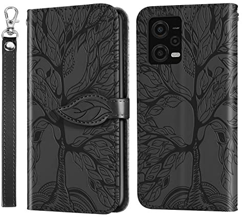 Rostsant Funda para Xiaomi Redmi Note 12 5G / Poco X5 Árbol en Relieve Carcasa de Cuero PU Redmi Note 12 5G Cartera Funda Móvil para Xiaomi Poco X5 5G / Xiaomi Redmi Note 12 5G - Negro