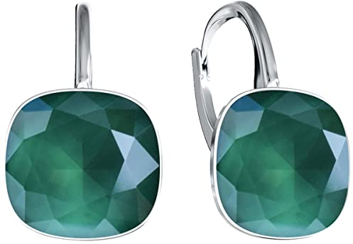 Damen Hängen Ohrringe Silber 925 mit Marken Kristalle Zirkonia - Schmuck Echt Silberne Hängende Ohrhanger für Frauen und Mädchen - Hängeohrringe Ideal Geschenk (Royal green)