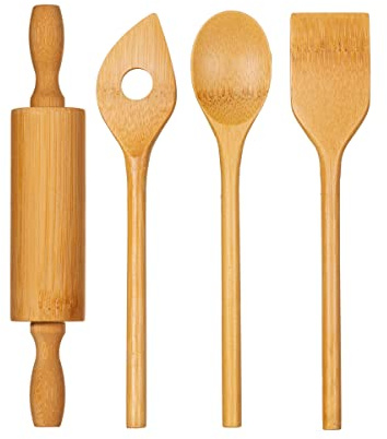 Sass & Belle Bamboo Kid's Baking Set - 6 Piece Cooking Utensils Kit – Fun Children’s Baking Set for Kitchen Play & Real Use