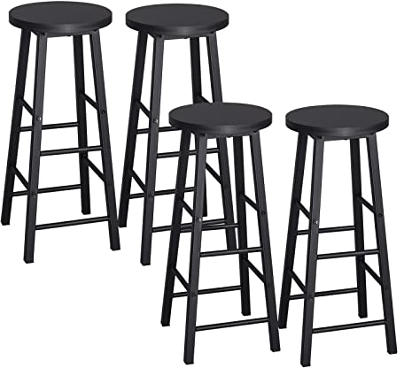 WOLTU 4X Barhocker Bistrohocker Tresenhocker Barstuhl, Gestell aus stabilem Stahl, Stizfläche aus MDF, Schwarz BH130sz-4