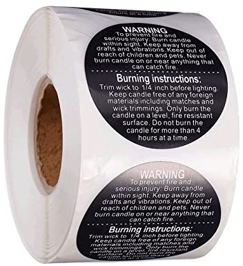 500 Kerzen-Warnetiketten – 3,8 cm runde Sicherheitsetiketten für Kerzengläser, Dosen & Wachsschmelzen – Schwarze vorgedruckte Etiketten für Kerzenherstellung & Verpackung
