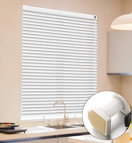 No Drill Aluminum Window Blinds, Aluminum Blinds For Windows, Light Filtering Aluminum Mini Blinds, Room Darkening Window Blinds For Windows, Blackout Blinds & Shades,White,120Wx160L(cm)