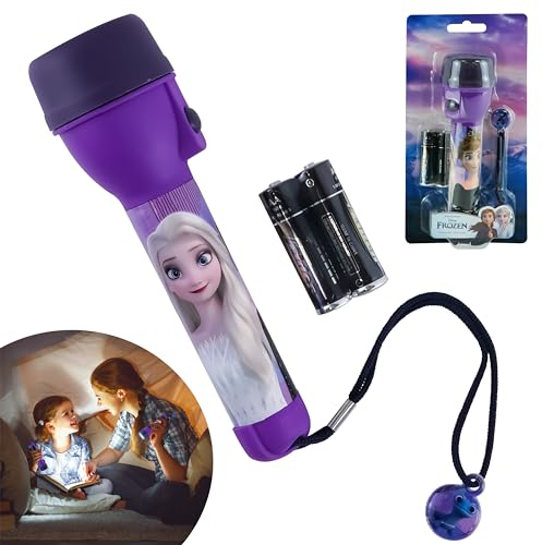 HOVUK Disney La Reine Des Neiges Lampe Torche LED 16 cm - Grande Lampe en Plastique Avec Cordon Attaché Réglable - Pour Camping, Voyage et Urgence