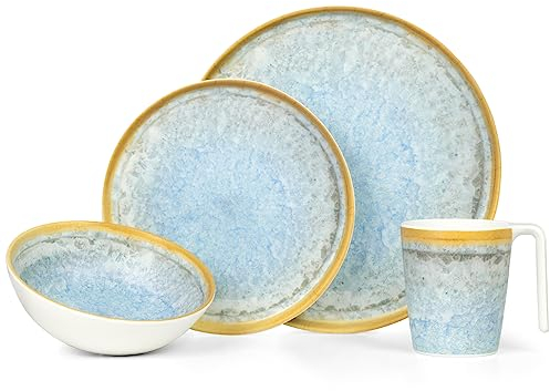 Camping Geschirr Set 1 Person 4-teilig | Melamin | Picknick Geschirrset | Campinggeschirr Crystal Blue Design