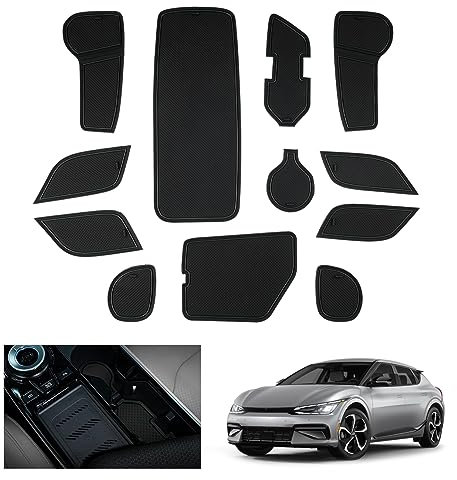 GAFAT Kompatibel mit Kia EV6 2022 2023 2024 Antirutschmatten, EV6 GT Gummimatten rutschfest Non-Slip, Matten für Mittelkonsole, Aufbewahrungsbox, Türnaht, Aus Silikon-Gummi (Schwarz)