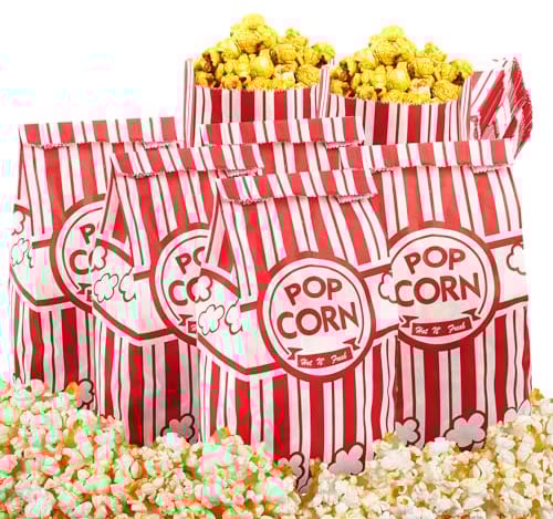 Tebery 200 Stück Großes Popcorn Tüten, 29x13cm Papier Popcorn Tüten, Süßigkeitentüten für Filmnacht, Party, Hochzeit, Geburtstag
