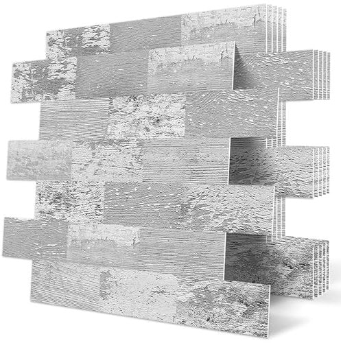 DEWOO Küchenrückwand Platte Wandverkleidung Fliesen Selbstklebend Klebefliesen Rustikal Holzoptik Holz Küche Bad 10-Stück (34 x 29 cm)
