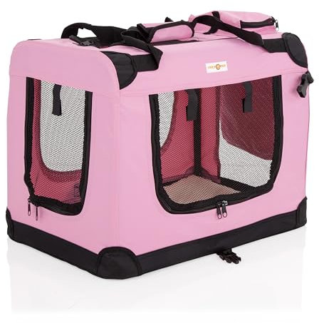 Fabric Dog Crate in Pink, S Size 60cm, Cat Pet Carrier by Cozy Pet Folding Transport Travel Cage Ideal for Dogs, Puppies, Cats, Rabbits, etc. FDC-S-P