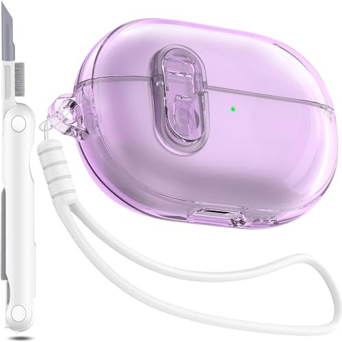Custodia R-fun per HUAWEI FreeBuds Pro 3 con blocco di sicurezza e kit di pulizia, Premium Clear Soft Transparent Military Grade Custodia antiurto con cordino per Huawei FreeBuds Pro 3,Viola