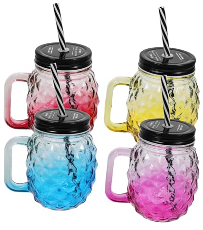 GRIRIW Occhiali 4 Pz coppa del muratore tazze di ananas di bevanda bicchieri the office tazza il tazza per bevande bicchiere d'acqua Moda cannuccia bere tazza