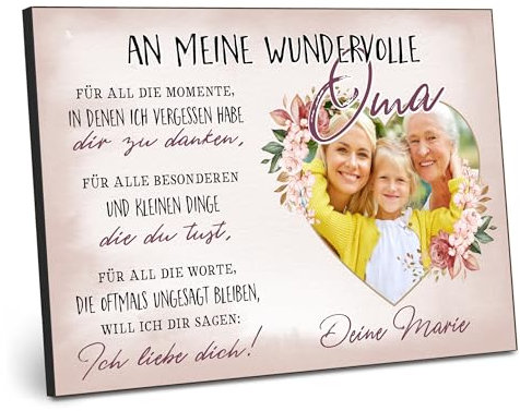 ARTFAVES® Personalisiertes Bild - An meine wundervolle Oma - Geschenk für Großmutter, Danke als Poster 21 x 30/30 x 40 cm ohne/mit Rahmen oder als Holzbild