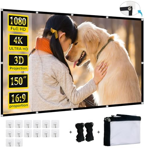 Projector Screen,XINLEMY 150-inch Projection Screen 4K 16:9 HD Foldable Portable Movie Screen Outdoor Indoor Double-sided Cinema Screen for Movie Home Theater Backyard Partying