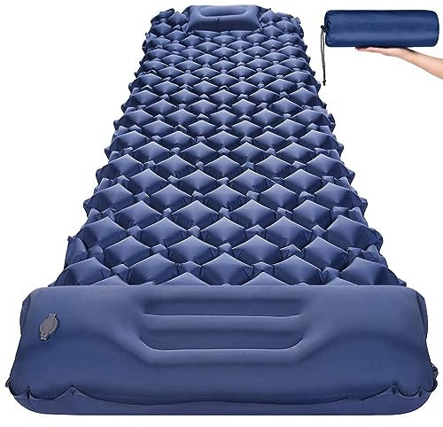 GYPWAN Isomatte Selbstaufblasend, Camping luftmatratze Selbstaufblasend mit Integrierten Kopfkissen Outdoor Campingmatte Faltbar Thermo Matte Schlafmatte Für Zelt Trekking Strand,Blau