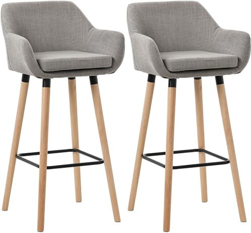 CLP 2er Set Barhocker Grant I Thekenhocker Mit Stoff-Bezug I Buchenholz-Gestell, Farbe:grau