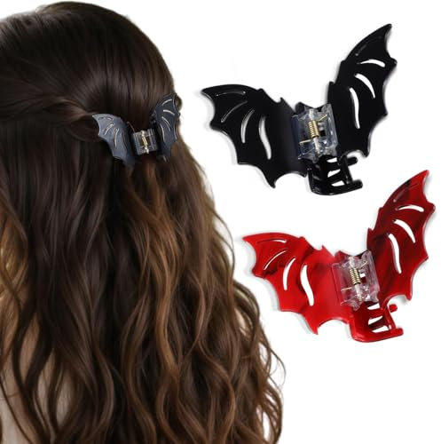 Andibro 2 Stück Halloween-Fledermaus-Haarklammer, gotische Fledermaus-Haarspangen Halloween Horror Haar Accessoires Ausgehöhltes rutschfeste Haarklaue für Frauen Mädchen