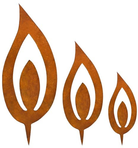 ANXJLEO 3 Stück Gartenstecker Flamme Rost Deko für Weihnachten, Deko Flamme Weihnachtsdeko Roststecker Gartenstecker Flammen