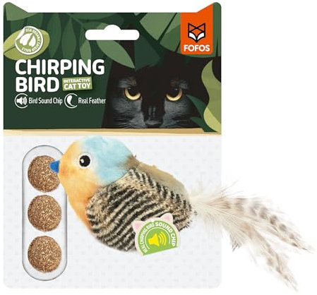FOFOS Pájaro chirriante con Bolas de Hierba gatera. Juguete Interactivo para Gatos (Pájaro Azul)