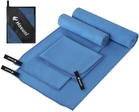 Hosuni Microfibre Towel Set, Soft Lightweight Gym Towel, Super Absorbent & Ultra Compact Travel Towel for Beach Sports Swimming Gym Yoga Camping Hiking (180 x 90cm +140 x 70cm+60 x 30cm)