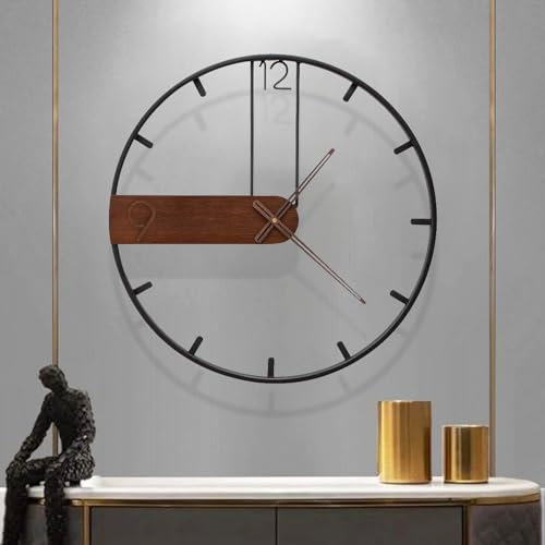 GANDDOBE Große Wanduhr für Wohnzimmer Dekoration, Moderne Walnuss Zifferblatt Metallrahmen Wanddekoration still Nicht tickende Uhren für Schlafzimmer, Studie, Büro Dekorationen, Geschenkidee, 60cm