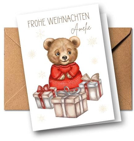 Weihnachtsgrußkarte für Babys und Kinder | Weihnachtskarte für Baby Enkel Patenkind | weihnachtliche Grußkarte mit weihnachtlichen Tiermotiven | besondere Weihnachtsgrüße | A6 (Bär)