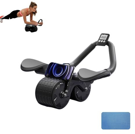 Roller für ABS mit automatischer Rückfederung. Rad für Bauch. Heimtrainingsset mit Knieschoner und Stoppuhr im Lieferumfang enthalten. Sport für Anfänger zu Hause.