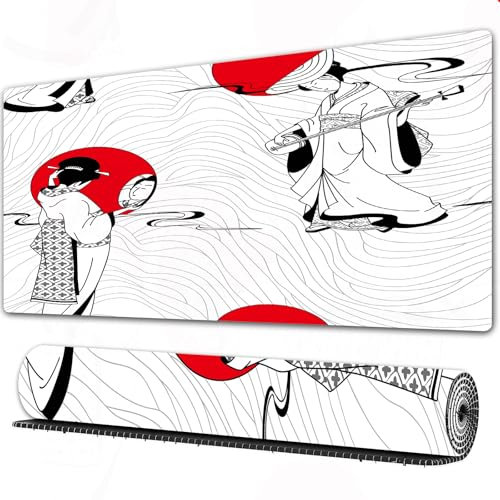 FEHWI Gaming Mouse Pad Extra Large Keyboard Mouse Mat Desk Pad Soft Smooth Surface and Anti-Slip Rubber,Het Japanse van de Geisha. Japans geisha traditioneel patroon,16x29.5 in