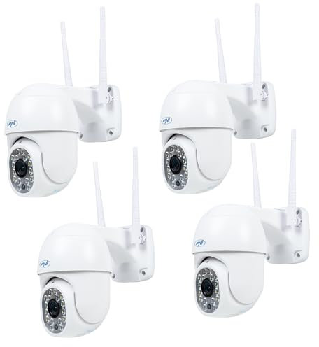 PNI 4-teiliges Set IP440 WiFi PTZ kabellose Videoüberwachungskamera, 4 MP, Digitalzoom, Micro-SD-Steckplatz, eigenständig, Bewegungserkennungsalarm, Bewegungsverfolgung