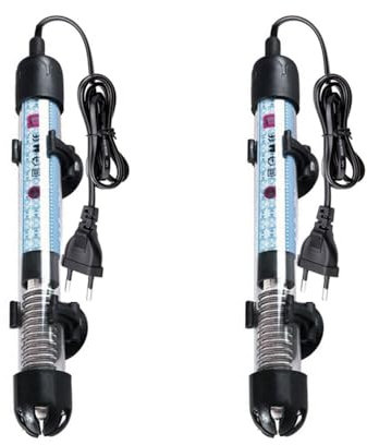 GERUI Lot de 2 chauffages d'aquarium 50 W (30 L-60 l) réglables avec ventouses, thermostat pour réservoirs à poissons