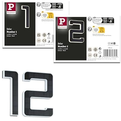 Paulmann 5292 Set Solar LED Hausnummernleuchte inkl. wechselbarer Akku Nummer 12 3000K 2x6lm 2x0,2W Schwarz