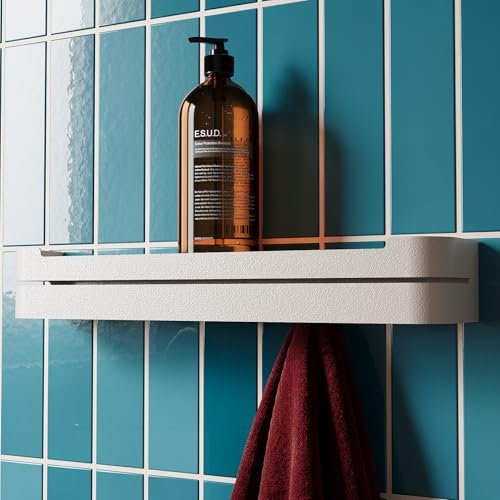 Garderobe mit ablage | Wandregal badezimmer, küche | Handtuchhalter | Garderobenpaneel schmal | Wandgarderobe mit ablage metall | Hängeregal bad, dusche | Garderobenleiste beige 50x10cm