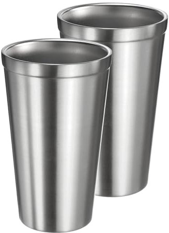 sourcing map 2 tazas de acero inoxidable, 425.2 g de metal de doble pared para viaje, té, café, vaso reutilizable para camping, vasos para leche, jugo, bebidas frías o calientes (plata)