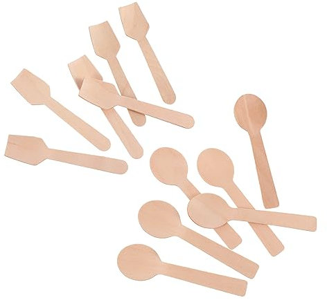 HAMPPLIES 200 Stücke Natürliche Holz Löffel Spatel Set Holz Kuchen Löffel Wiederverwendbar Dessert Schaufeln