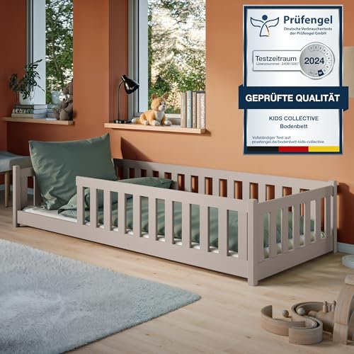 Kinderbett Bodenbett 80x180 cm mit Rausfallschutz & Lattenrost Montessori Bett Bed Kinder Jugendbett Einzelbett optional mit Matratze | Kaschmir weitere Größen 80x160 | 90x200 | 120x200 | 140x200 cm